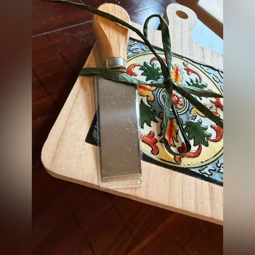 Decorative Wooden Cheese Board with Knife New